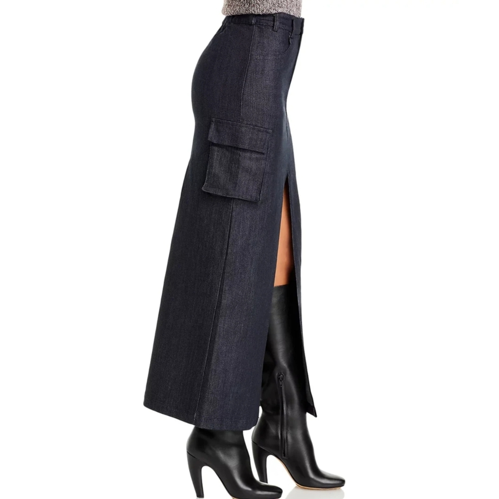 🔥Line & Dot Mora Dark Blue Denim Maxi Skirt with Slit - Picture 2 of 12